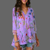 Summer Women Boho V-neck Blouse Long Sleeve Shirts Floral Print Tops Plus Size