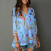 Summer Women Boho V-neck Blouse Long Sleeve Shirts Floral Print Tops Plus Size