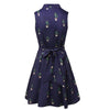 Summer Women Cactus Prints Vintage Party Dresses High Waist A-Line Sleeveless Retro Mini Dress for Female Cloth Lady Vestidos