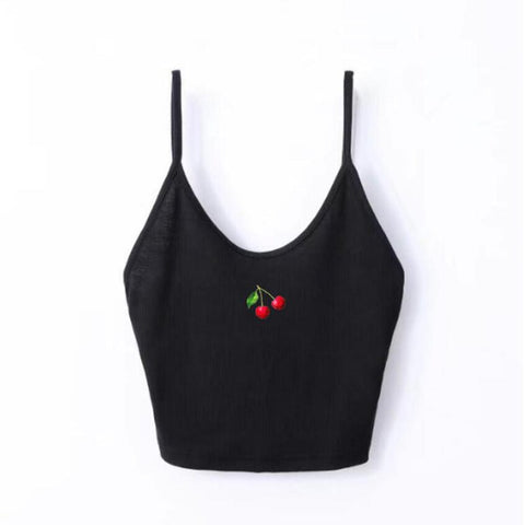 Summer Women Cherry Printing Tank Top For Short Tops Woman Sexy Elasticity Slim Sleeveless Tie Front Ribbed Crop Tank Top Tees