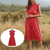 Summer Women Dress Butterfly Sleeve Floral Print O Neck High Waist Sashes Dress Vintage Female Knee Length Red Vestidos 2023