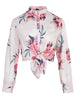 Summer Women Daily Wear Tops Blouse Stand Collar Work Wear Elegant Floral Print Long Sleeve Button Down Shirt
