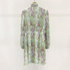 Summer Women Dress Long Sleeve Stand Collar Color Block Floral Pleated Printed Office Lady Dresses