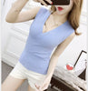 Summer Women Fashion Slim Deep V-neck Knitting Tank Tops Girls Knitted Camisole Solid Sleeveless Tee shirts BH8848
