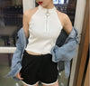 Summer Women Fashion Slim Knitting Lace Up Tank Crop Tops Girls Knitted Camisole Solid Sleeveless Tee shirts Cropped Camis Tops