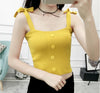 Summer Women Fashion Slim Knitting Tank Crop Tops With Bow Straps Female Knitted Camisole Sleeveless Short T shirts JH716