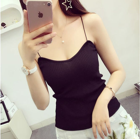 Summer Women Fashion Slim Knitting Tank Tops Camises Girls Knitted Basic Knitwear Camisole Sleeveless Sweater Tee shirts Camis