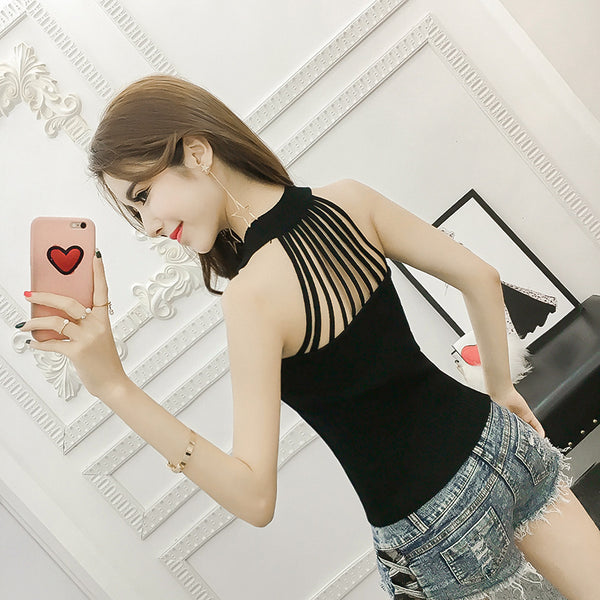 Summer Women Fashion Slim Knitting Tank Tops Female Bodycon Hollow-out Stretchy Camisole Sleeveless T shirts BH2773