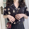 Summer Women Floral Shirt Short Sleeve Retro French Style Single Breast Ladies Tops Blouses