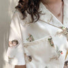 Summer Women Floral Shirt Short Sleeve Retro French Style Single Breast Ladies Tops Blouses