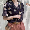 Summer Women Floral Shirt Short Sleeve Retro French Style Single Breast Ladies Tops Blouses