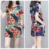 Summer Women Flower Printed Sets Short Sleeve Tops Drawstring Waist Shorts Suits Female Suit