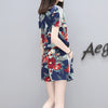 Summer Women Flower Printed Sets Short Sleeve Tops Drawstring Waist Shorts Suits Female Suit