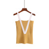 Summer Women Knitting Solid Backless Camis Tops Sleeveless Tee shirts Girls Tanks Crop Tops Knitwear Patchwork V Straps Girls