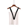 Summer Women Knitting Solid Backless Camis Tops Sleeveless Tee shirts Girls Tanks Crop Tops Knitwear Patchwork V Straps Girls