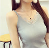 Summer Women Knitting Solid Camis Tops Sleeveless Tee shirts Girls Solid Tops Knitwear Patch Lace Neck Edge JH600