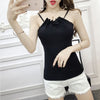 Summer Women Knitting Solid Camis Tops Sleeveless Tee shirts Girls Solid Tops Knitwear Patch Lace Neck Edge JH600