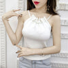 Summer Women Knitting Solid Camis Tops Sleeveless Tee shirts Girls Solid Tops Knitwear Patch Lace Neck Edge JH600