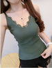 Summer Women Knitting Solid Camis Tops Sleeveless Tee shirts Girls Solid Tops Knitwear Patch Lace Neck Edge JH600