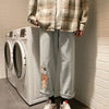 Summer Women Long Trousers Cowboy Female Loose Denim Pants Cute Cartoon Cat Jeans Streetwear Anime Print Harajuku Kawaii Jeans