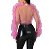 Summer Women Mesh Sheer Blouse Sexy See-through Long Sleeve Bowknot Tops Transparent Solid Shirts Female Blusas