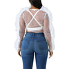 Summer Women Mesh Sheer Blouse Sexy See-through Long Sleeve Bowknot Tops Transparent Solid Shirts Female Blusas