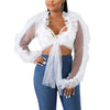 Summer Women Mesh Sheer Blouse Sexy See-through Long Sleeve Bowknot Tops Transparent Solid Shirts Female Blusas