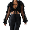 Summer Women Mesh Sheer Blouse Sexy See-through Long Sleeve Bowknot Tops Transparent Solid Shirts Female Blusas