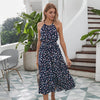 Summer Women Polka Dot Dresses Sexy Round Neck Sleeveless Backless Slimming Robe High Waist Lace-up Beach Maxi Dresses 5 Colors