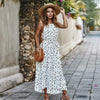 Summer Women Polka Dot Dresses Sexy Round Neck Sleeveless Backless Slimming Robe High Waist Lace-up Beach Maxi Dresses 5 Colors