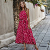 Summer Women Polka Dot Dresses Sexy Round Neck Sleeveless Backless Slimming Robe High Waist Lace-up Beach Maxi Dresses 5 Colors