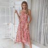 Summer Women Polka Dot Dresses Sexy Round Neck Sleeveless Backless Slimming Robe High Waist Lace-up Beach Maxi Dresses 5 Colors