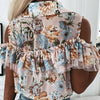Summer Women Shirt Sexy Off Shoulder Ruffle Chiffon Blouse 2023 Elegant Turn-Down Collar Button Short Sleeve Floral Prints Tops
