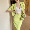 Summer Women Short Sleeve Loose Casual Elegant Blazer Jacket Office Ladies Business Outfit+High Waist Midi Skirt Suits+Sexy Cami