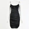 Summer Women Sleeveless Ruched Slim Bodycon Satin Mini Dress Solid Evening Party Nightclub Spaghetti Dress Pink/Red/Black