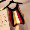 Summer Women Slim Knit Cropped Tank Tops Female Knitted Camis Sleeveless Rainbow Shirts Crop Tops