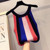 Summer Women Slim Knit Cropped Tank Tops Female Knitted Camis Sleeveless Rainbow Shirts Crop Tops