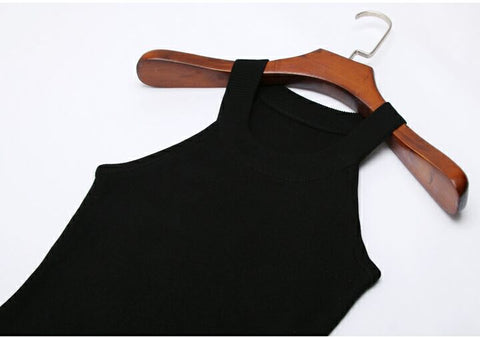 Summer Women Slim Knitting Halter Camisole Tops Female Bodycon Knitted Tanks Sleeveless Basic Solid T shirts 8017