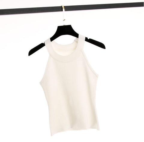 Summer Women Slim Knitting Halter Neck Cropped Camisole Tops Female Bodycon Knitted Tanks Crop Top Sleeveless Basic T shirts
