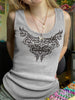 Summer Women Tank Tops Slim Gothic Print Florals Elastic Sleeveless O-neck Y2k Young Girl Casual Skinny Crop Top Gray