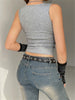 Summer Women Tank Tops Slim Gothic Print Florals Elastic Sleeveless O-neck Y2k Young Girl Casual Skinny Crop Top Gray