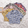 Summer Women Tops Plaid Short Sleeve Blouse Crop Tops Korean Female Casual Turn-down Collar Short Shirts