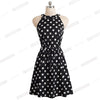 Summer Women Vintage Dot Print Sleeveless Straight Dress Elegant Sleeveless Pleated Party A-line Dress EA096