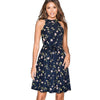 Summer Women Vintage Dot Print Sleeveless Straight Dress Elegant Sleeveless Pleated Party A-line Dress EA096