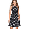 Summer Women Vintage Dot Print Sleeveless Straight Dress Elegant Sleeveless Pleated Party A-line Dress EA096