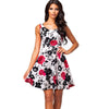 Summer Women Vintage Polka Dot Rose Flower Print Pinup Slim Tunic Elegant Casual Party Special Occasion Swing A-Line Dress EA063