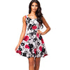 Summer Women Vintage Polka Dot Rose Flower Print Pinup Slim Tunic Elegant Casual Party Special Occasion Swing A-Line Dress EA063