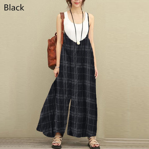 Summer Women Wide Leg Pants Loose Lattice Braces Overalls Vacation Dungarees Rompers Cotton Long Trousers Casual Jumpsuits 5XL