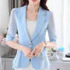Summer Women's Blazer Jacket Short Slim Three-Quarter Sleeves Ruffled Stitching Chiffon Blazers Office Wear White Balck Tops