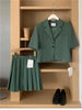 Summer Women's Blazer Skirt Suit Ladies Short Sleeve Jacket + A-Line Pleated Skirt Two-Piece Set Female Business Cloths